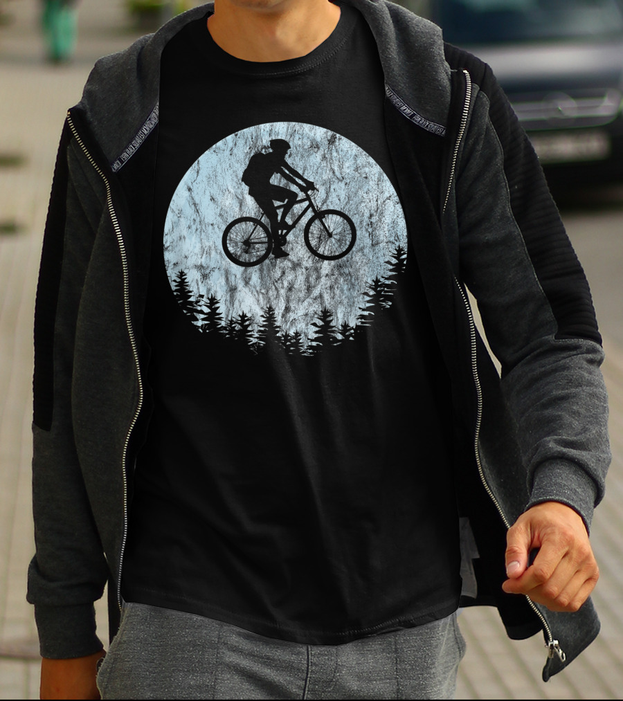 Mountain Bike Moon MTB Bicycle Rider Cycling Biking Forest T-Shirt