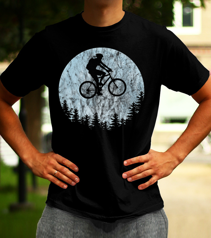 Mountain Bike Moon MTB Bicycle Rider Cycling Biking Forest T-Shirt