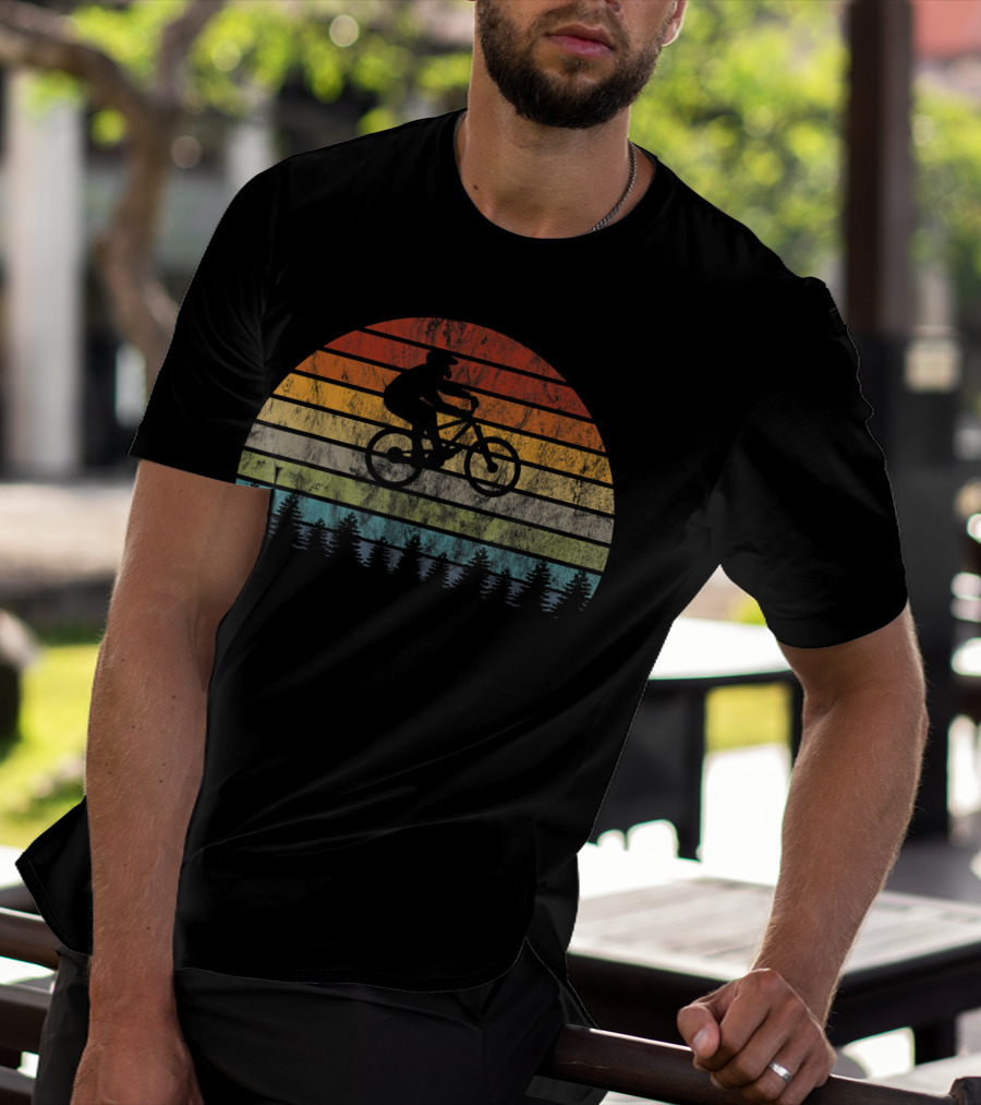 Mountain Bike Bicycle Rider Retro Sunset Cycling Forest T-Shirt