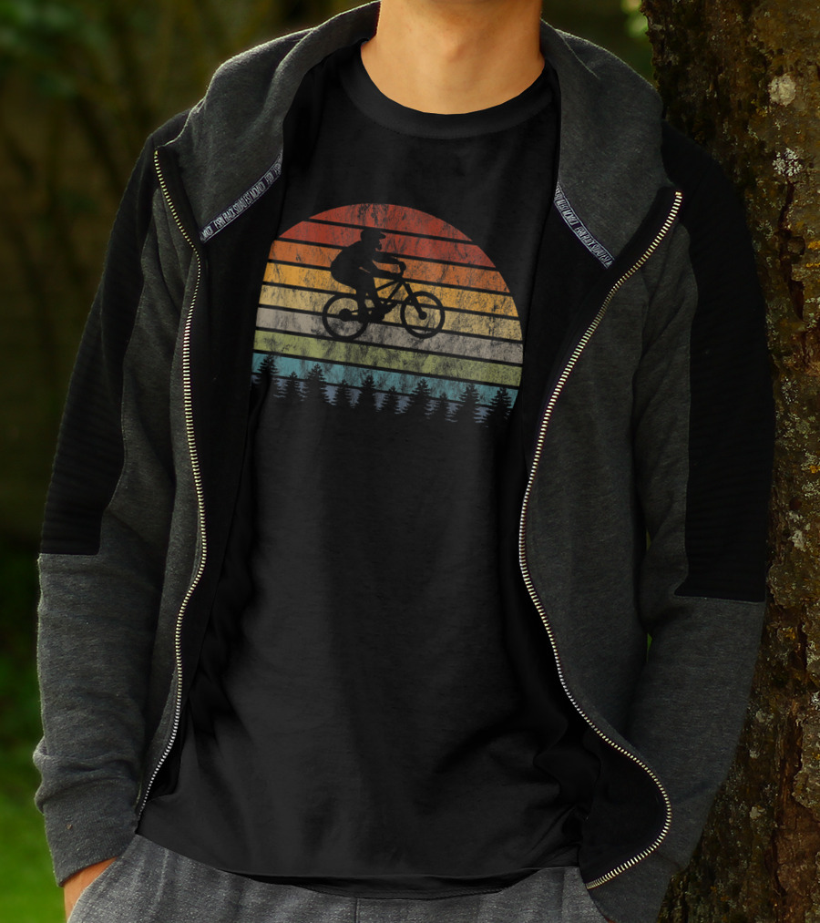 Mountain Bike Bicycle Rider Retro Sunset Cycling Forest T-Shirt