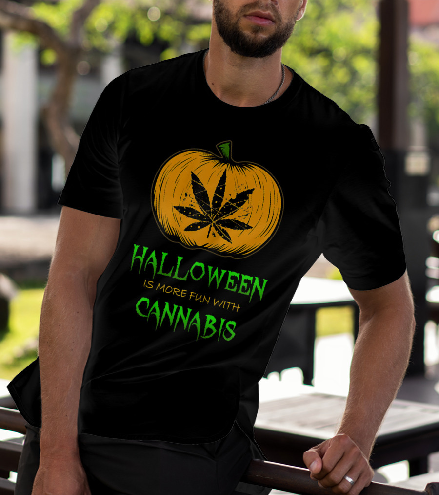 Halloween Is More Fun With Cannabis Pumpkin Leaf T-Shirt