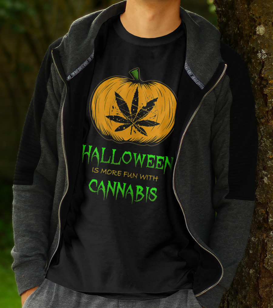 Halloween Is More Fun With Cannabis Pumpkin Leaf T-Shirt