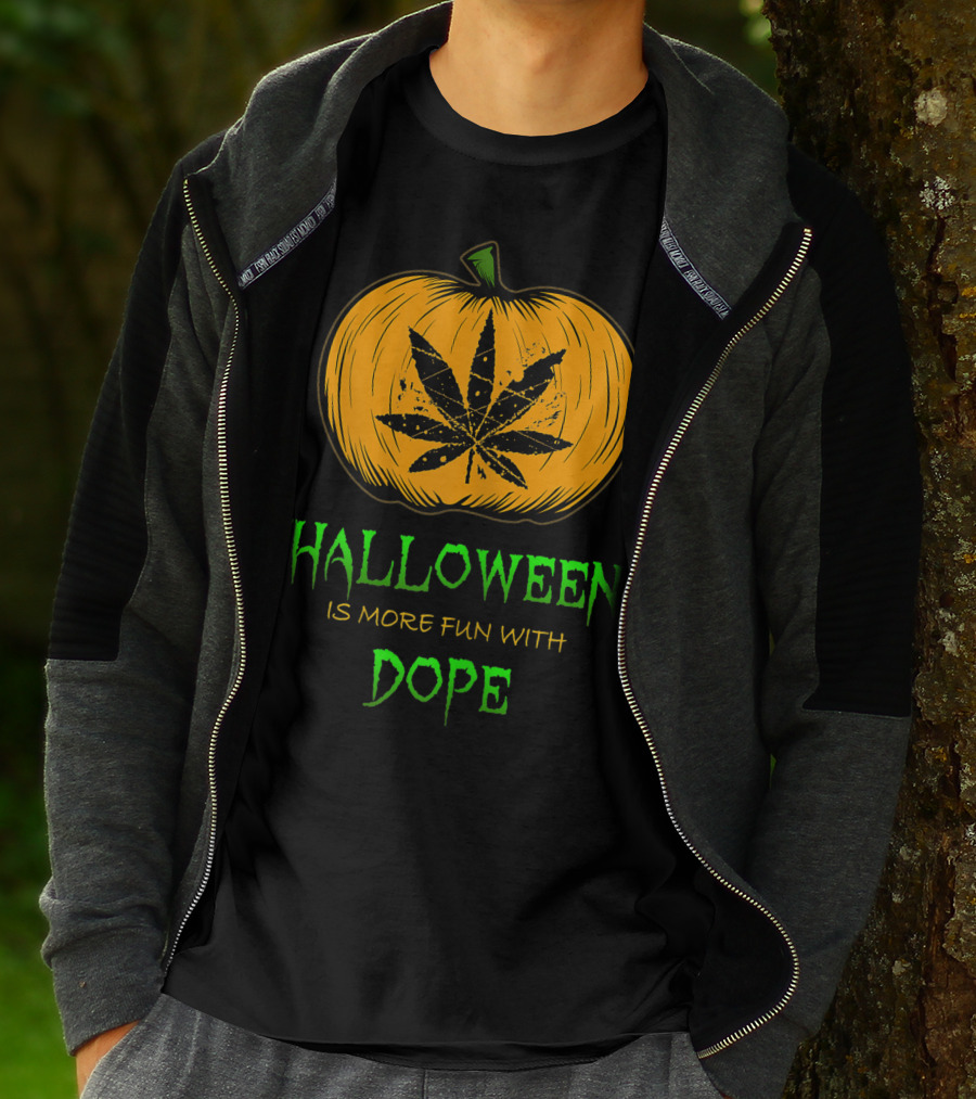 Halloween Is More Fun With Dope Pumpkin Leaf T-Shirt