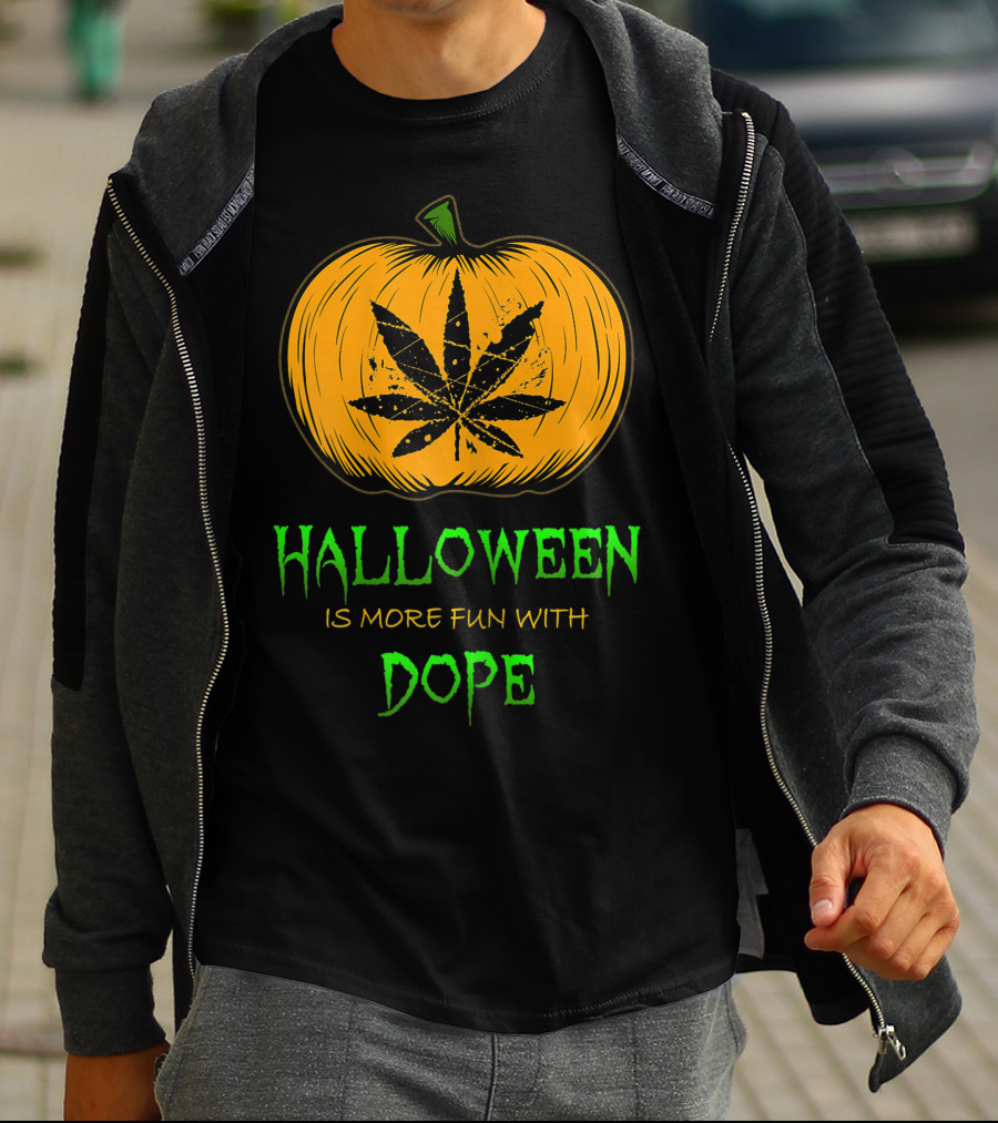 Halloween Is More Fun With Dope Pumpkin Leaf T-Shirt