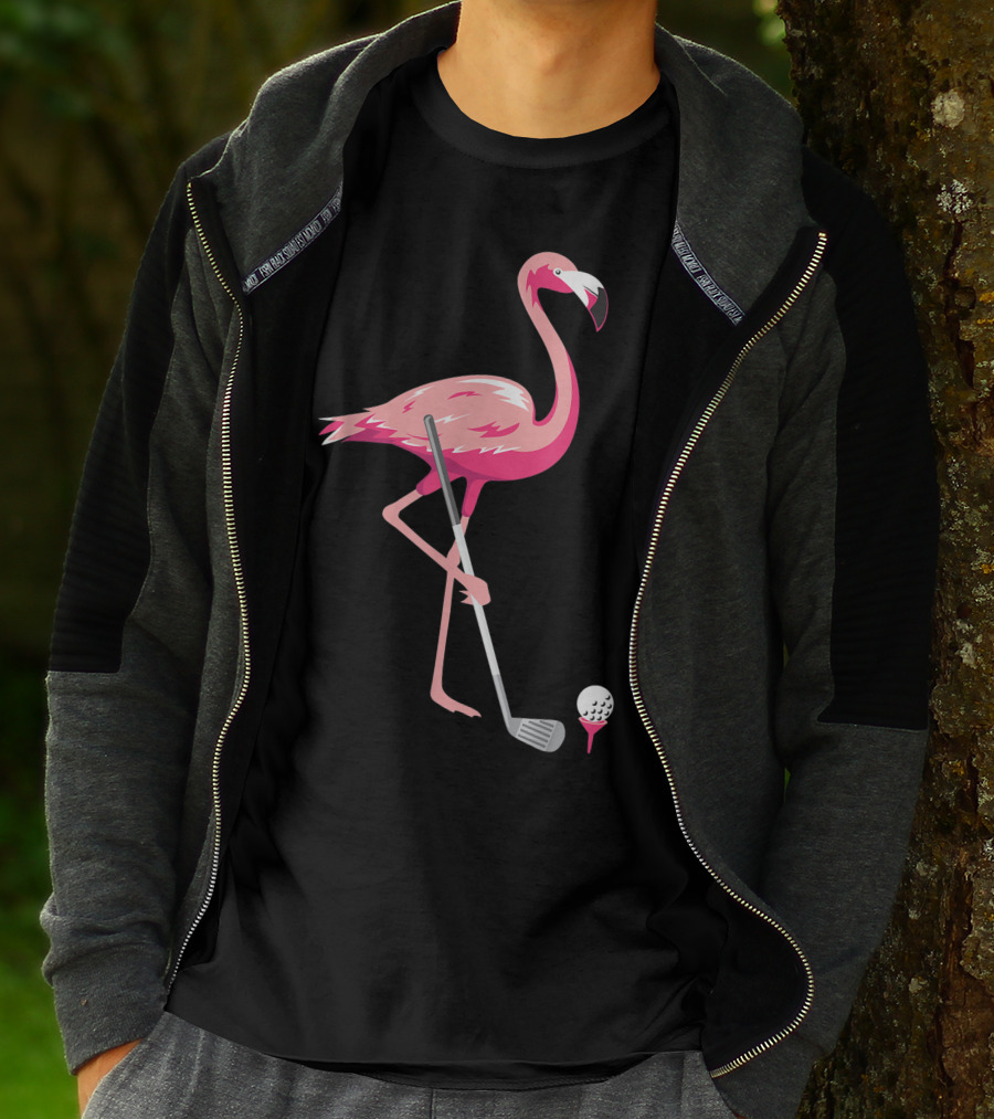 Funny Flamingo Bird Golf Player Best Swing Tee Golf Ball T-Shirt