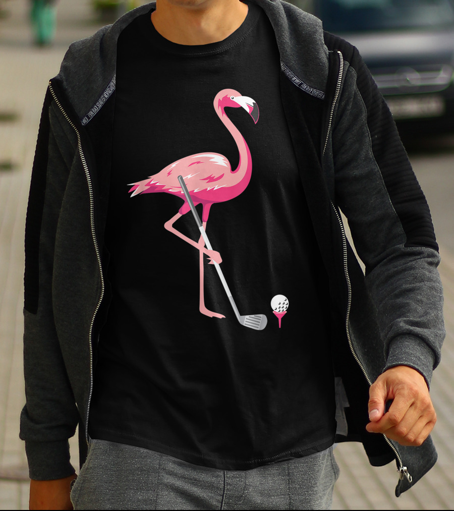 Funny Flamingo Bird Golf Player Best Swing Tee Golf Ball T-Shirt