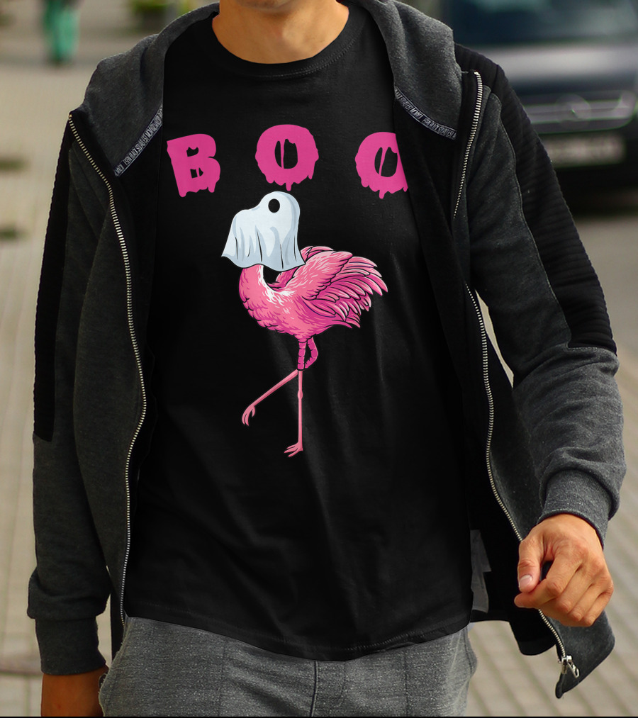 Boo Funny Flamingo Halloween Ghost T-Shirt