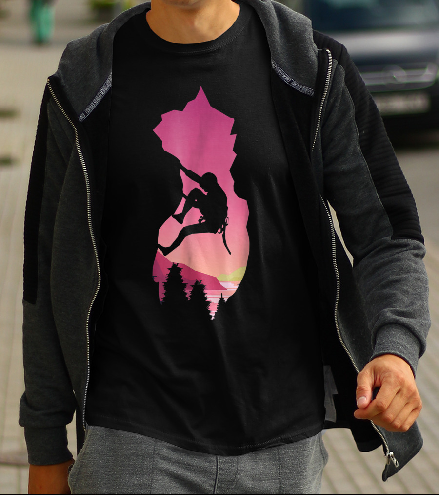 Rock Climbing Adventure Sunset Bouldering Climber Colorful T-Shirt