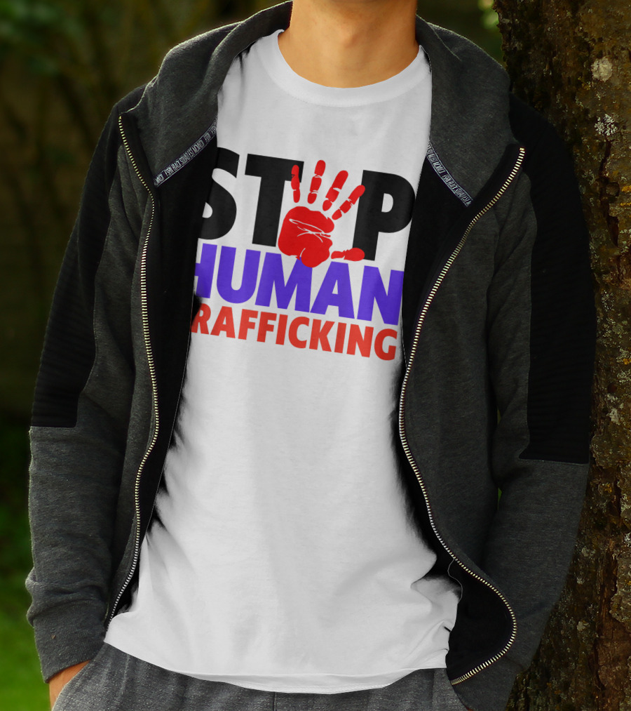 Stop Human Trafficking Red Handprint Awareness T-Shirt