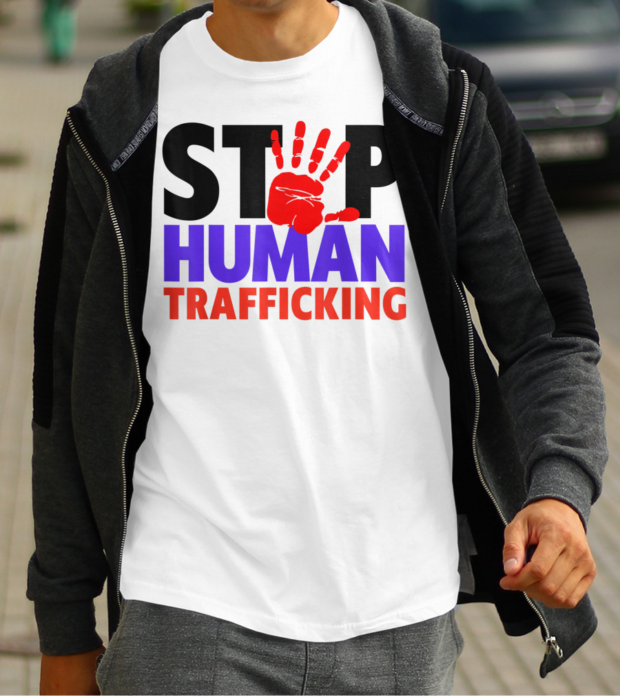 Stop Human Trafficking Red Handprint Awareness T-Shirt