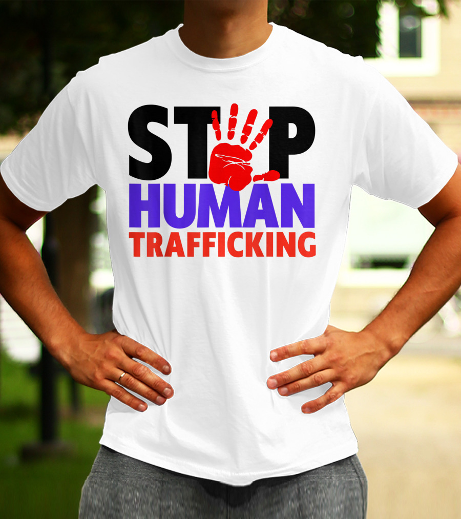 Stop Human Trafficking Red Handprint Awareness T-Shirt