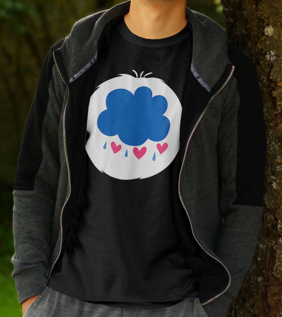 Grumpy Care Bear Blue Cloud With Hearts And Raindrops T-Shirt