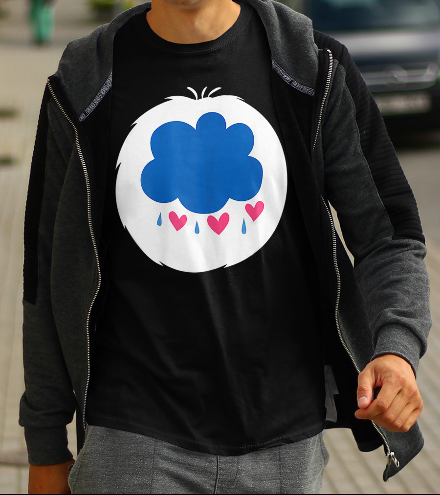 Grumpy Care Bear Blue Cloud With Hearts And Raindrops T-Shirt