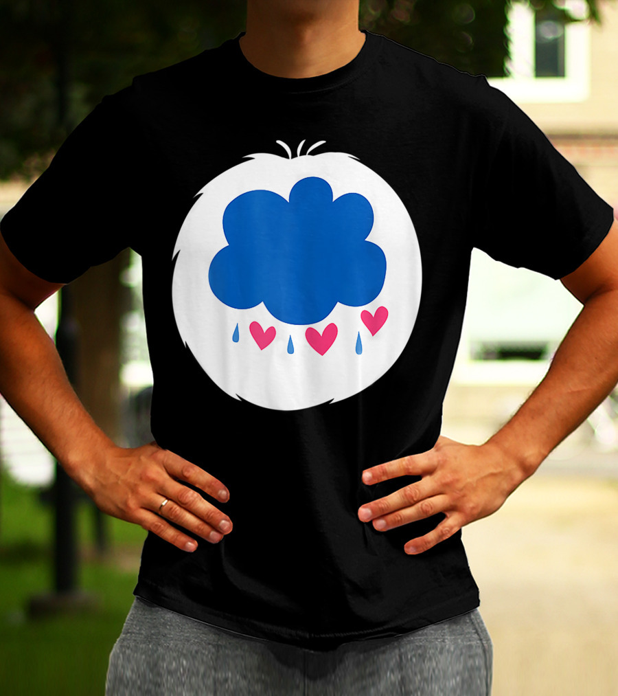 Grumpy Care Bear Blue Cloud With Hearts And Raindrops T-Shirt