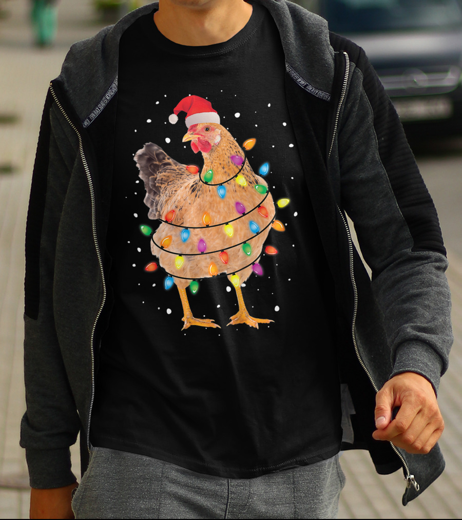 Christmas Lights Chicken Santa Funny Xmas Tree Festive Holiday T-Shirt