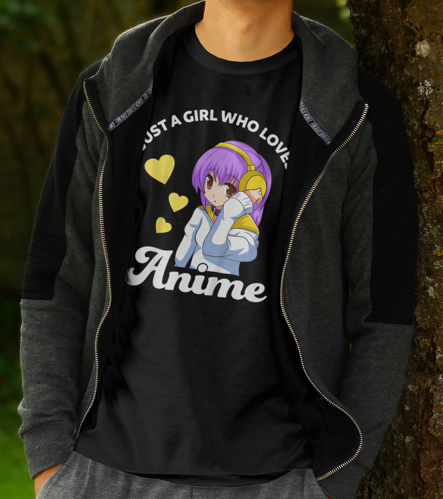 Just A Girl Who Loves Anime Manga Anime Anime Headphones Girl With Hearts T-Shirt