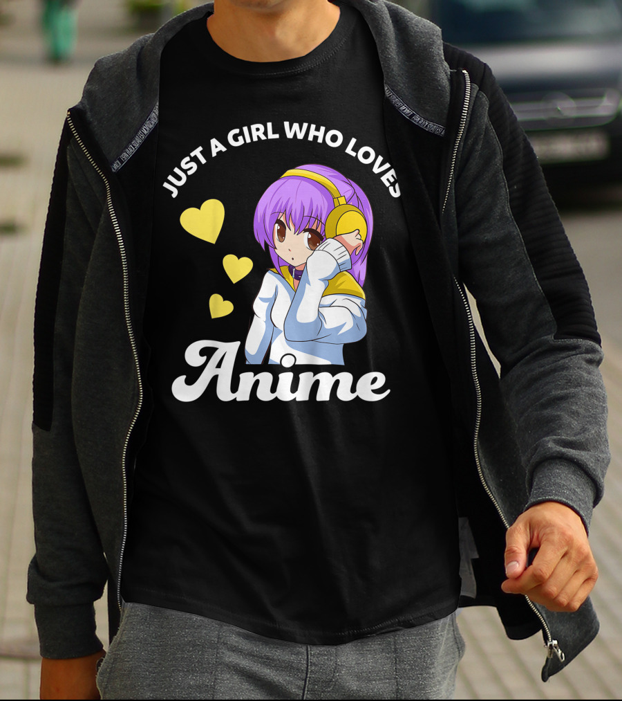 Just A Girl Who Loves Anime Manga Anime Anime Headphones Girl With Hearts T-Shirt