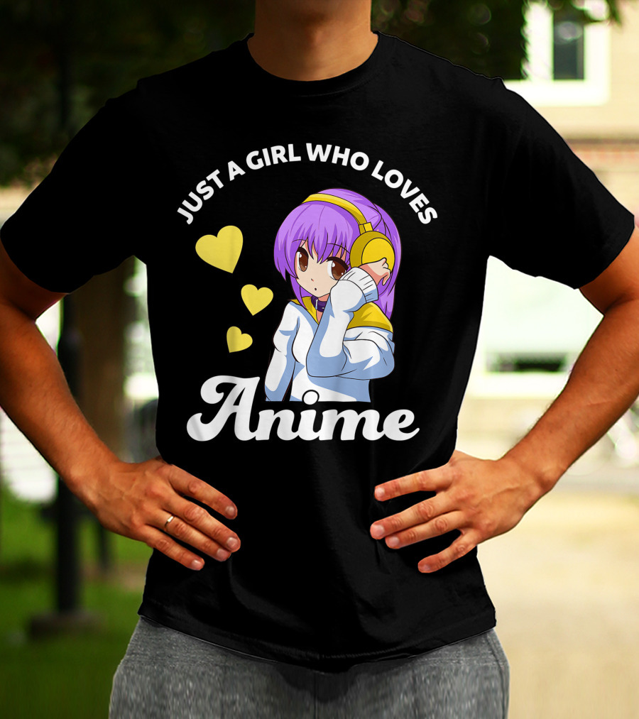 Just A Girl Who Loves Anime Manga Anime Anime Headphones Girl With Hearts T-Shirt