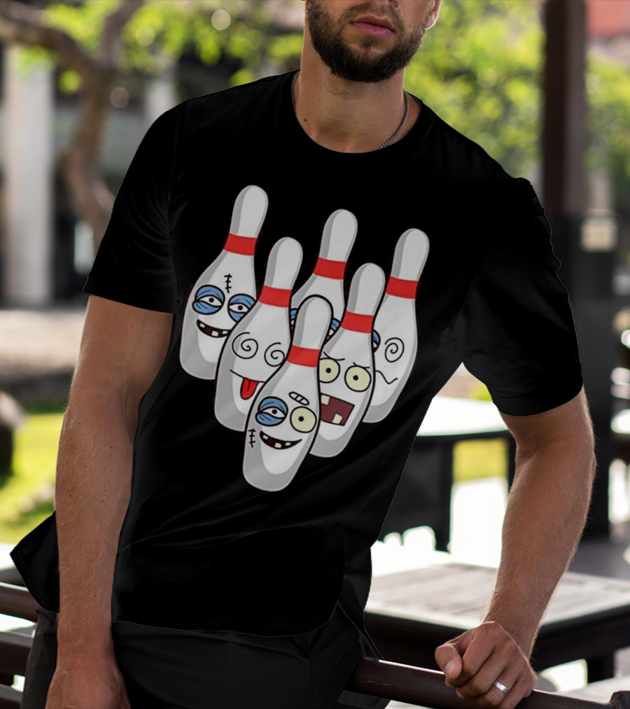 Beat Up Bowling Pins Cute Duckpins Funny Faces T-Shirt