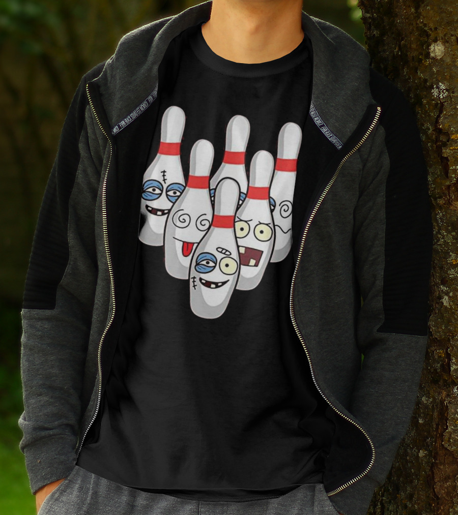 Beat Up Bowling Pins Cute Duckpins Funny Faces T-Shirt