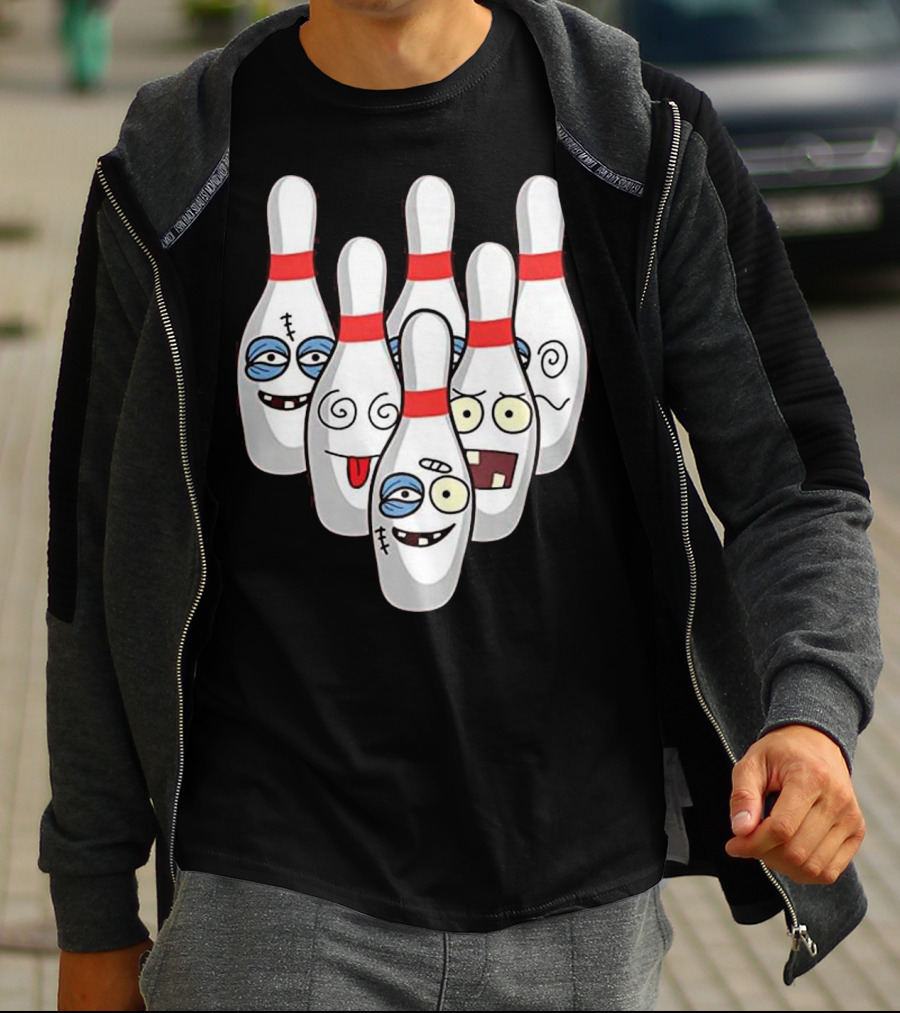 Beat Up Bowling Pins Cute Duckpins Funny Faces T-Shirt