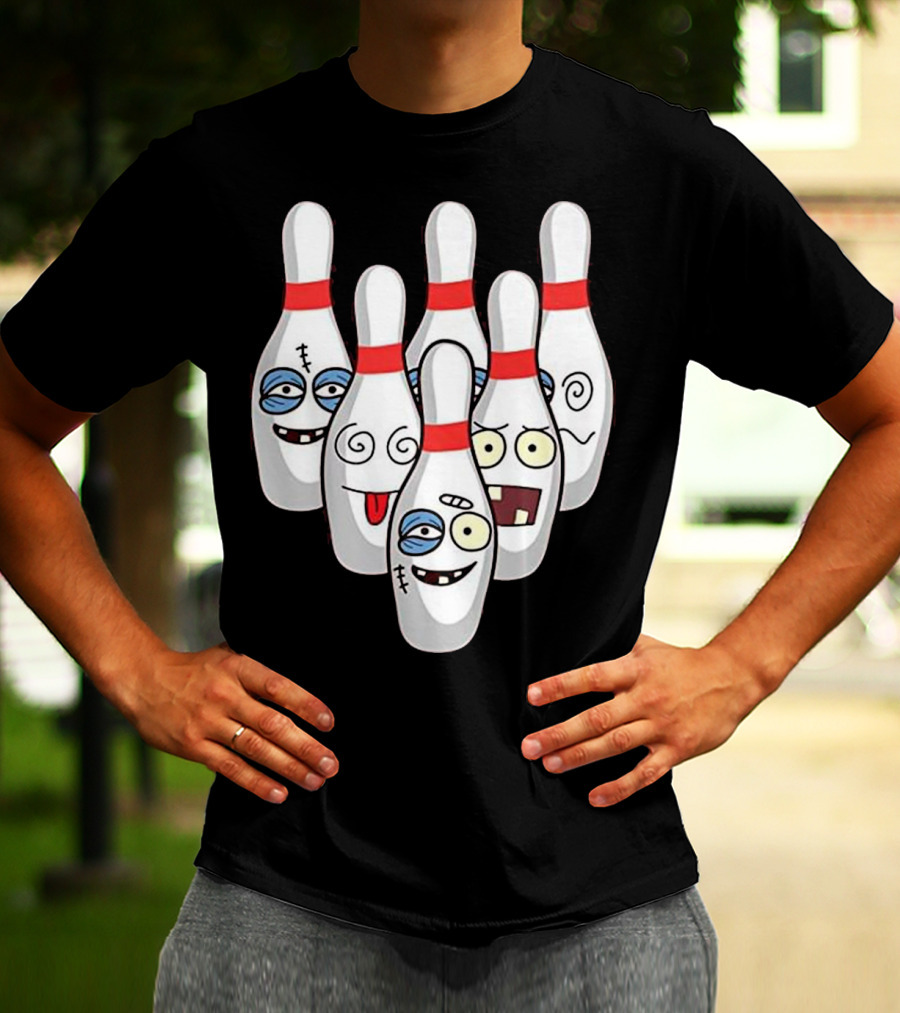 Beat Up Bowling Pins Cute Duckpins Funny Faces T-Shirt