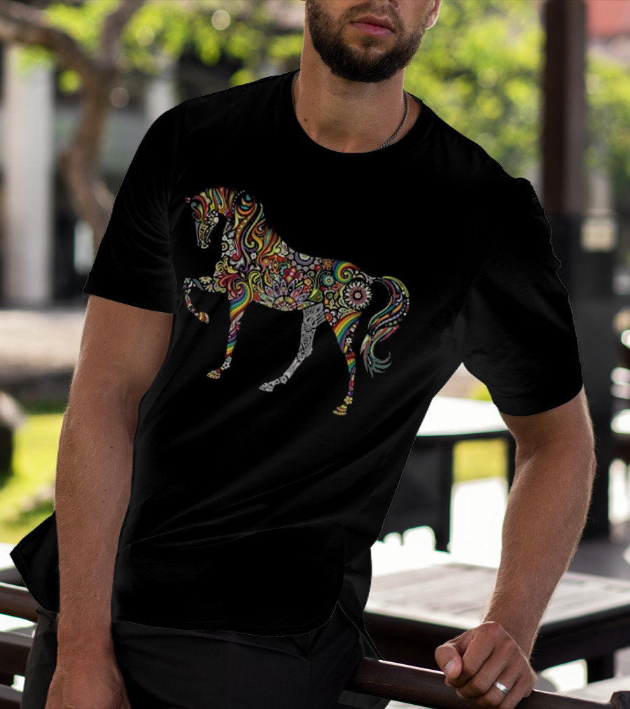 Psychedelic Colorful Horse Totem Tattoo T-Shirt