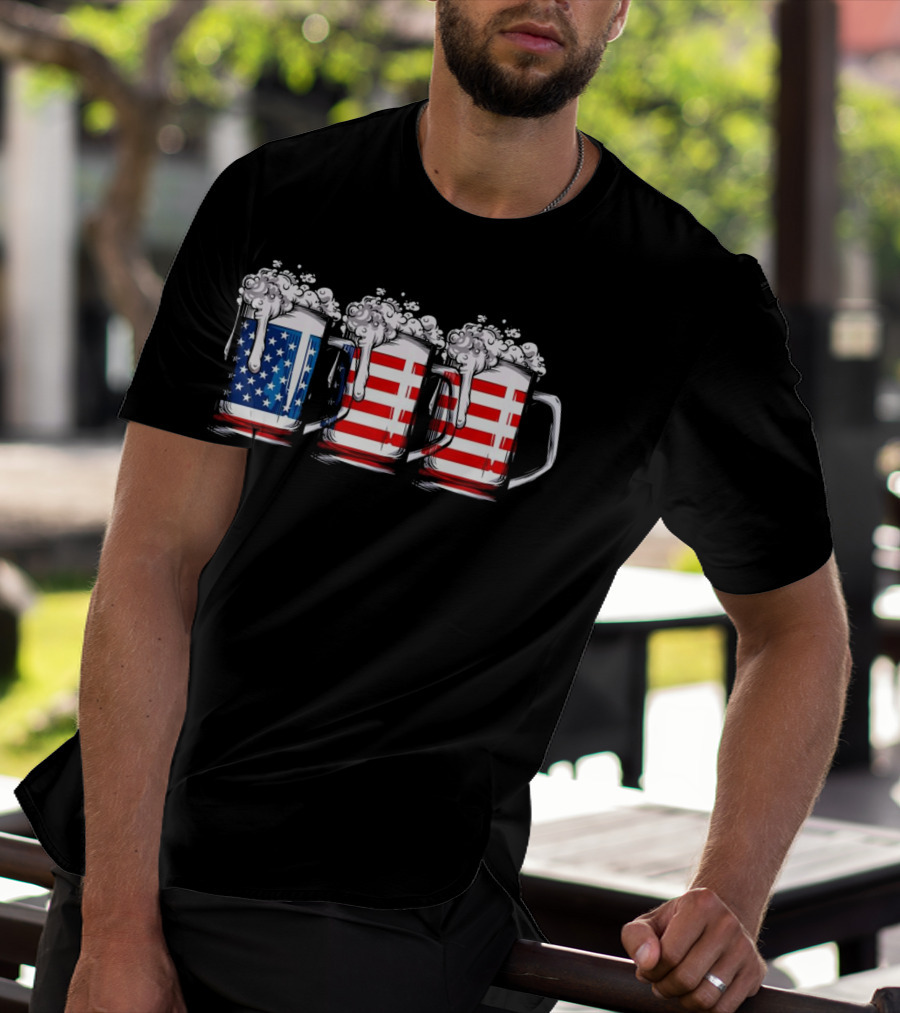 American Flag Beer Mugs 4th Of July Independence T-Shirt