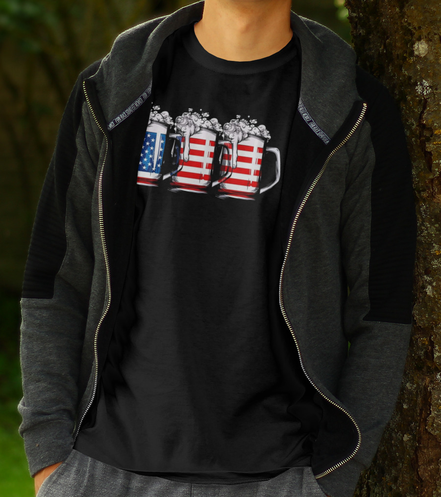 American Flag Beer Mugs 4th Of July Independence T-Shirt