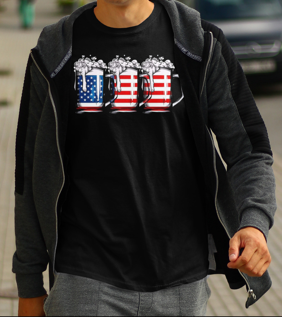 American Flag Beer Mugs 4th Of July Independence T-Shirt