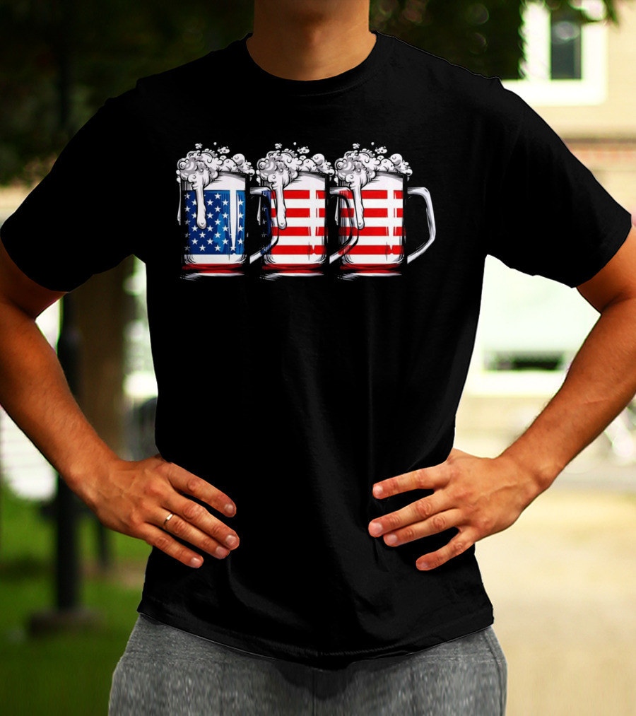 American Flag Beer Mugs 4th Of July Independence T-Shirt