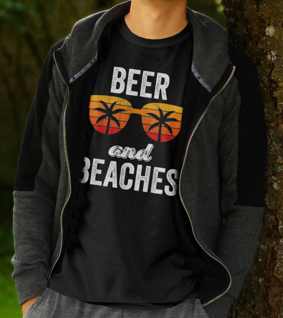 Beer And Beaches Sunset Palm Sunglasses Tank T-Shirt