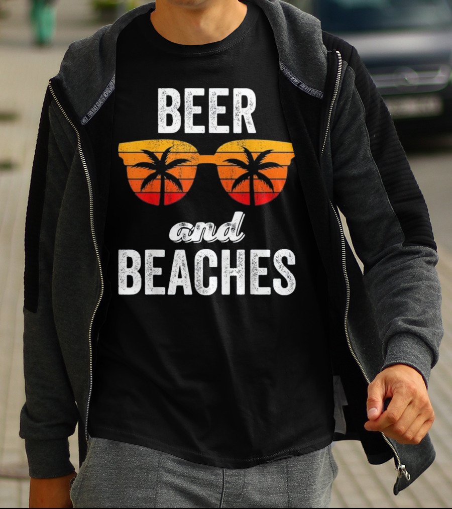 Beer And Beaches Sunset Palm Sunglasses Tank T-Shirt