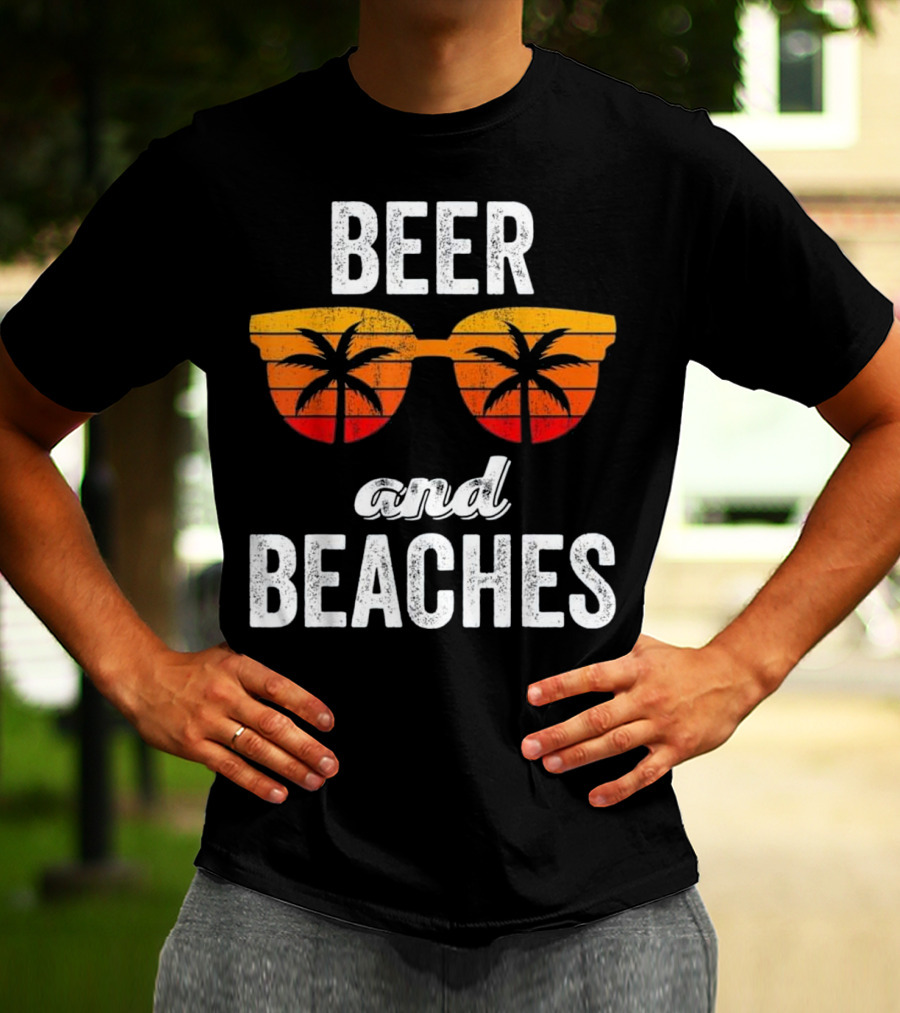 Beer And Beaches Sunset Palm Sunglasses Tank T-Shirt