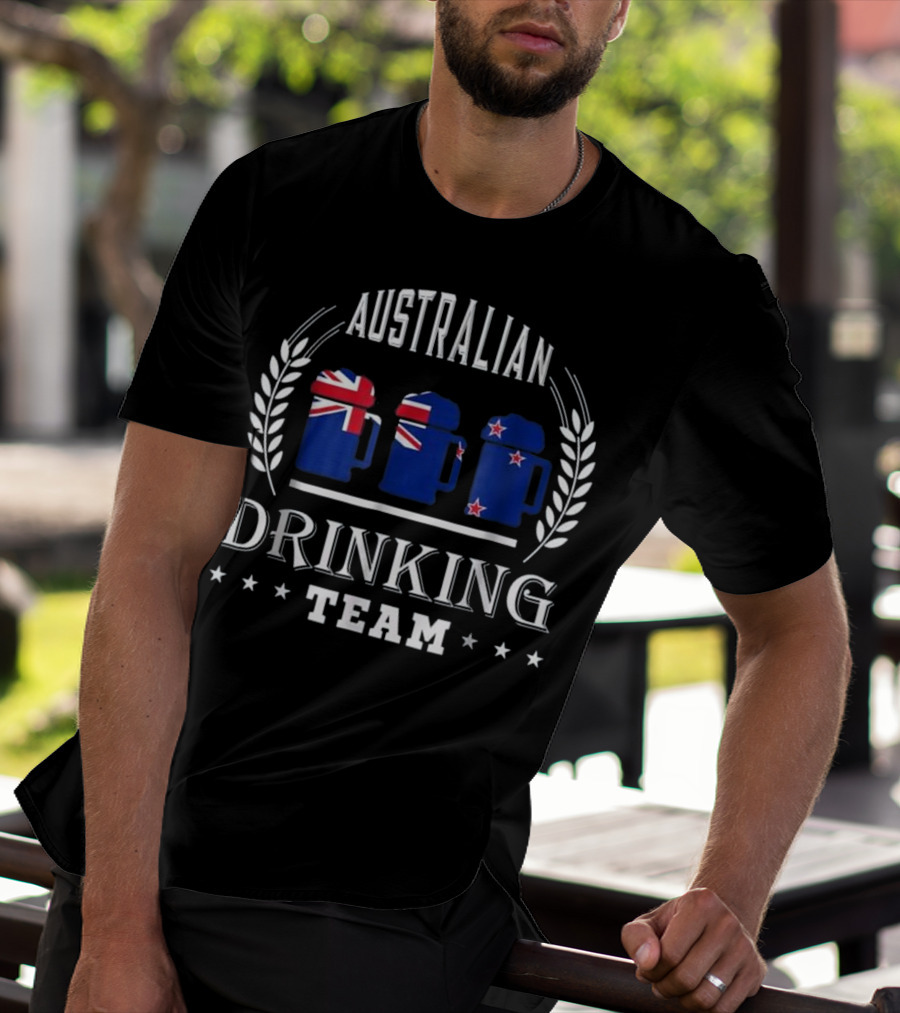 Australian Drinking Team Beer Mugs With Australian And New Zealand Flags T-Shirt