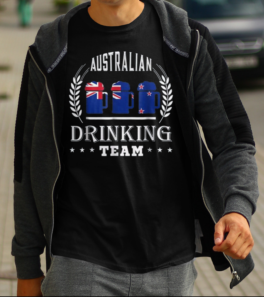 Australian Drinking Team Beer Mugs With Australian And New Zealand Flags T-Shirt
