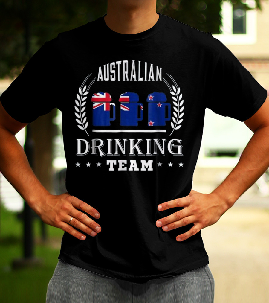 Australian Drinking Team Beer Mugs With Australian And New Zealand Flags T-Shirt