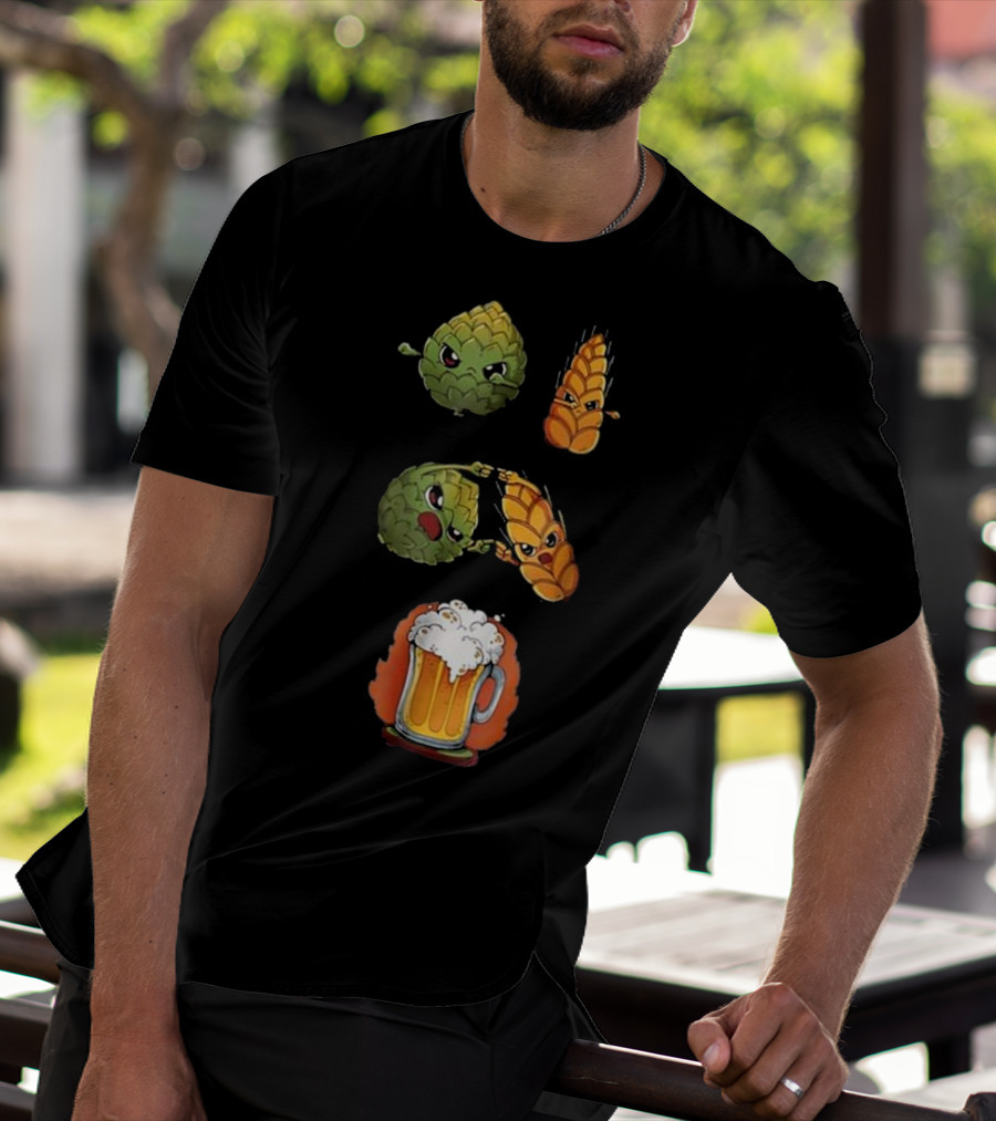 Hops And Barley Fusion Creating Cartoon Beer Mug T-Shirt