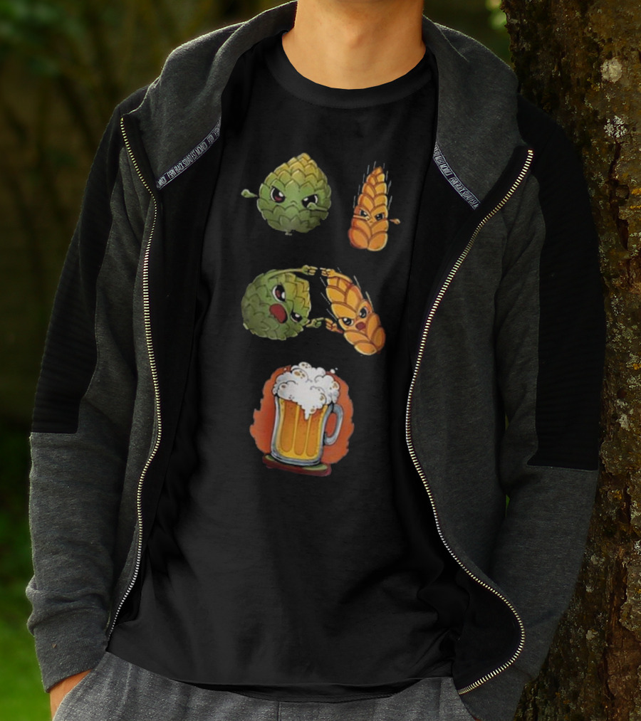 Hops And Barley Fusion Creating Cartoon Beer Mug T-Shirt