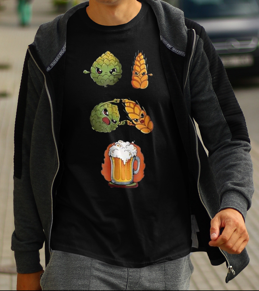 Hops And Barley Fusion Creating Cartoon Beer Mug T-Shirt
