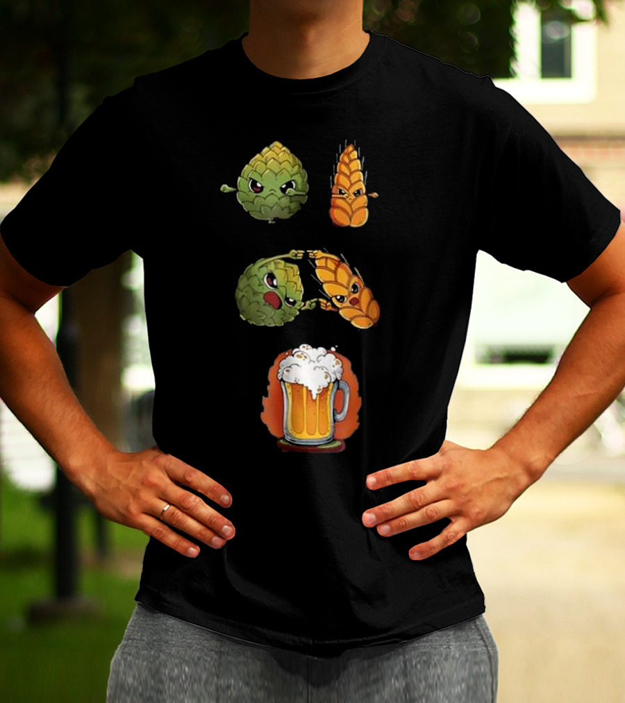 Hops And Barley Fusion Creating Cartoon Beer Mug T-Shirt