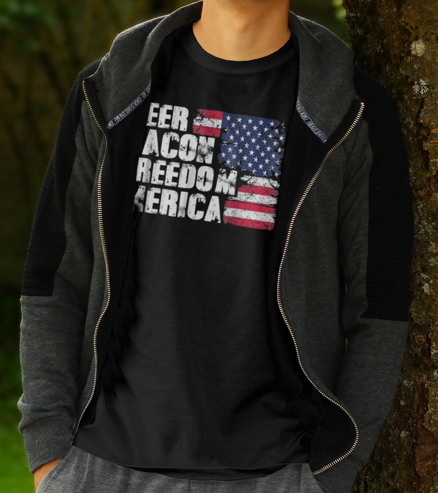 Beer Bacon Freedom Merica American Flag Patriotic T-Shirt