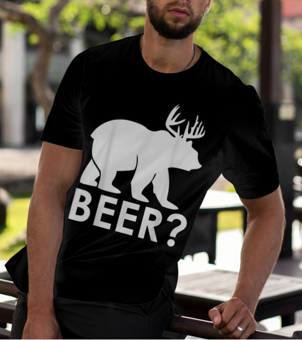 Beer Bear Deer With Antler Question Mark T-Shirt