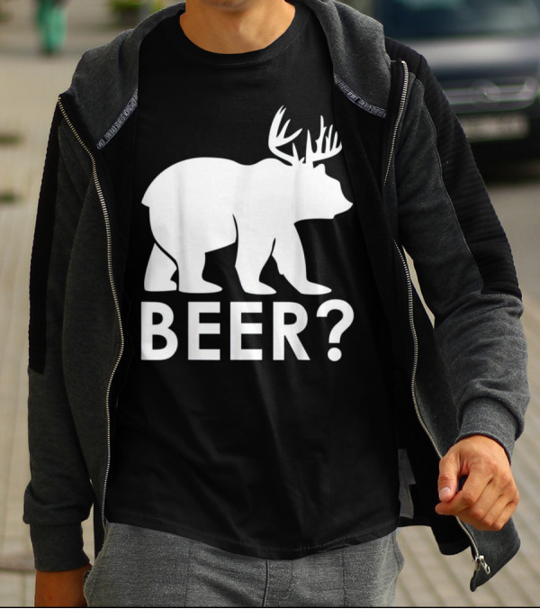 Beer Bear Deer With Antler Question Mark T-Shirt