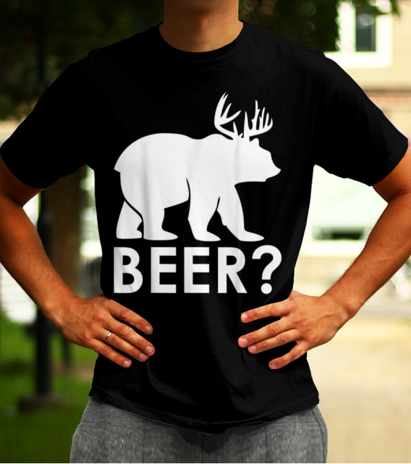 Beer Bear Deer With Antler Question Mark T-Shirt