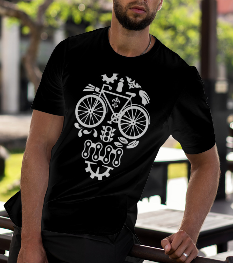 Humorous Cycling Skull With Bicycle Motif And Chain Design Elements T-Shirt