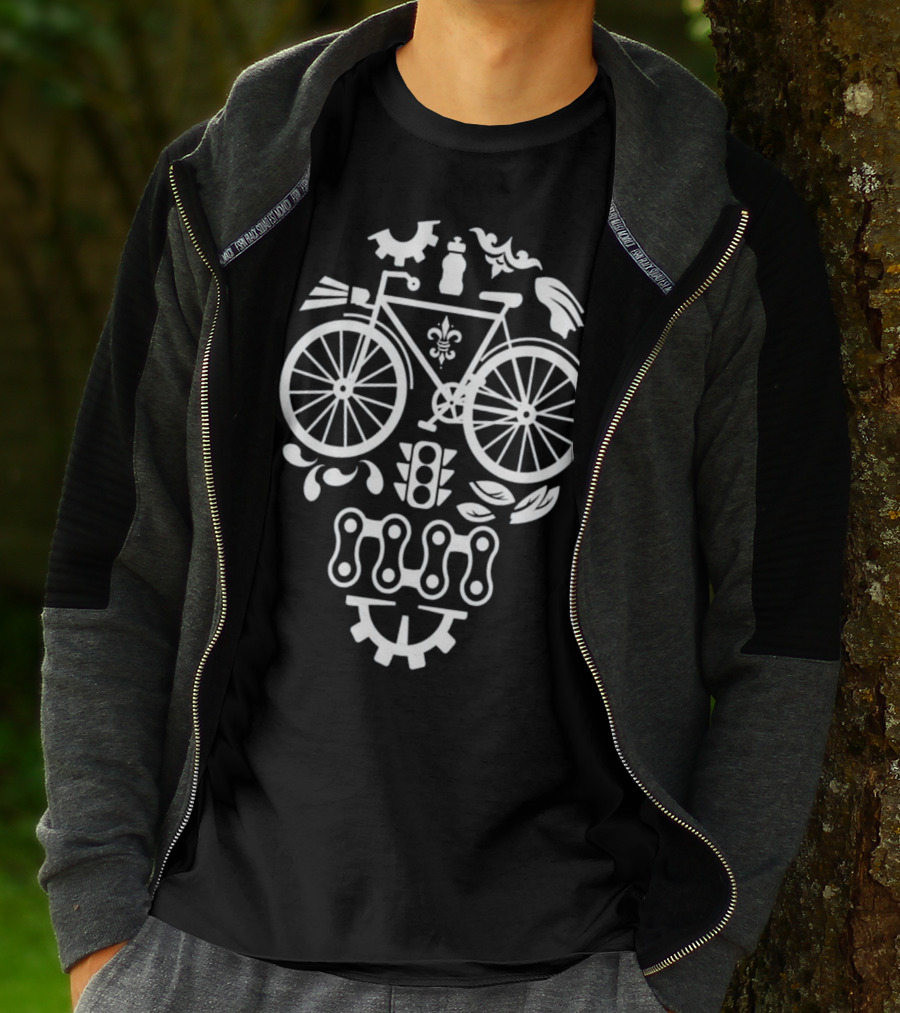 Humorous Cycling Skull With Bicycle Motif And Chain Design Elements T-Shirt