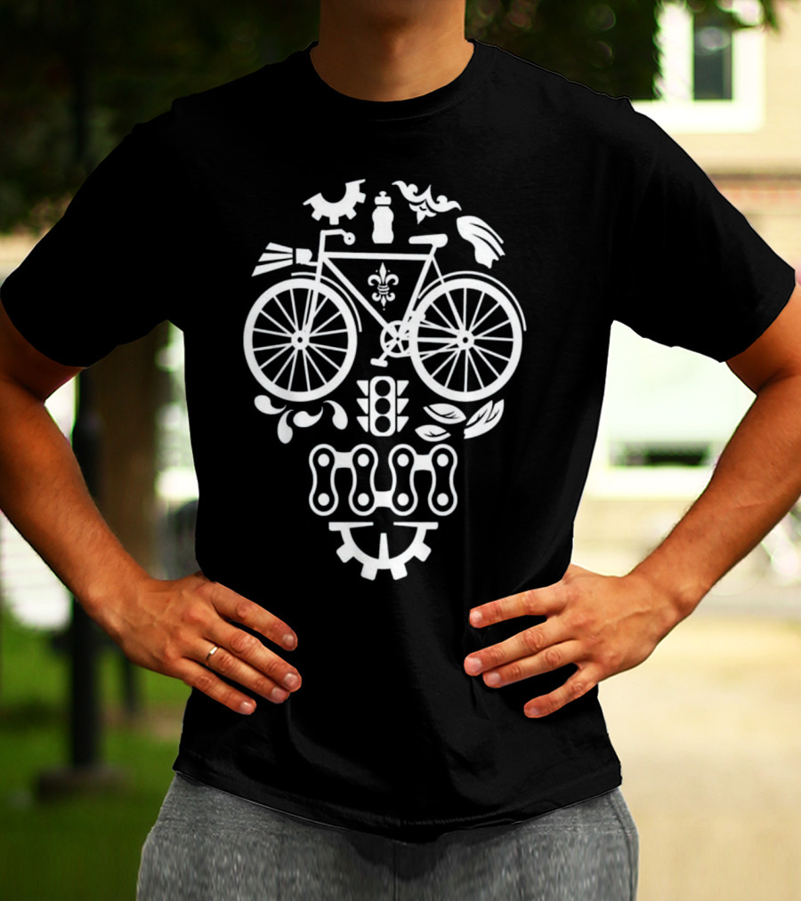Humorous Cycling Skull With Bicycle Motif And Chain Design Elements T-Shirt