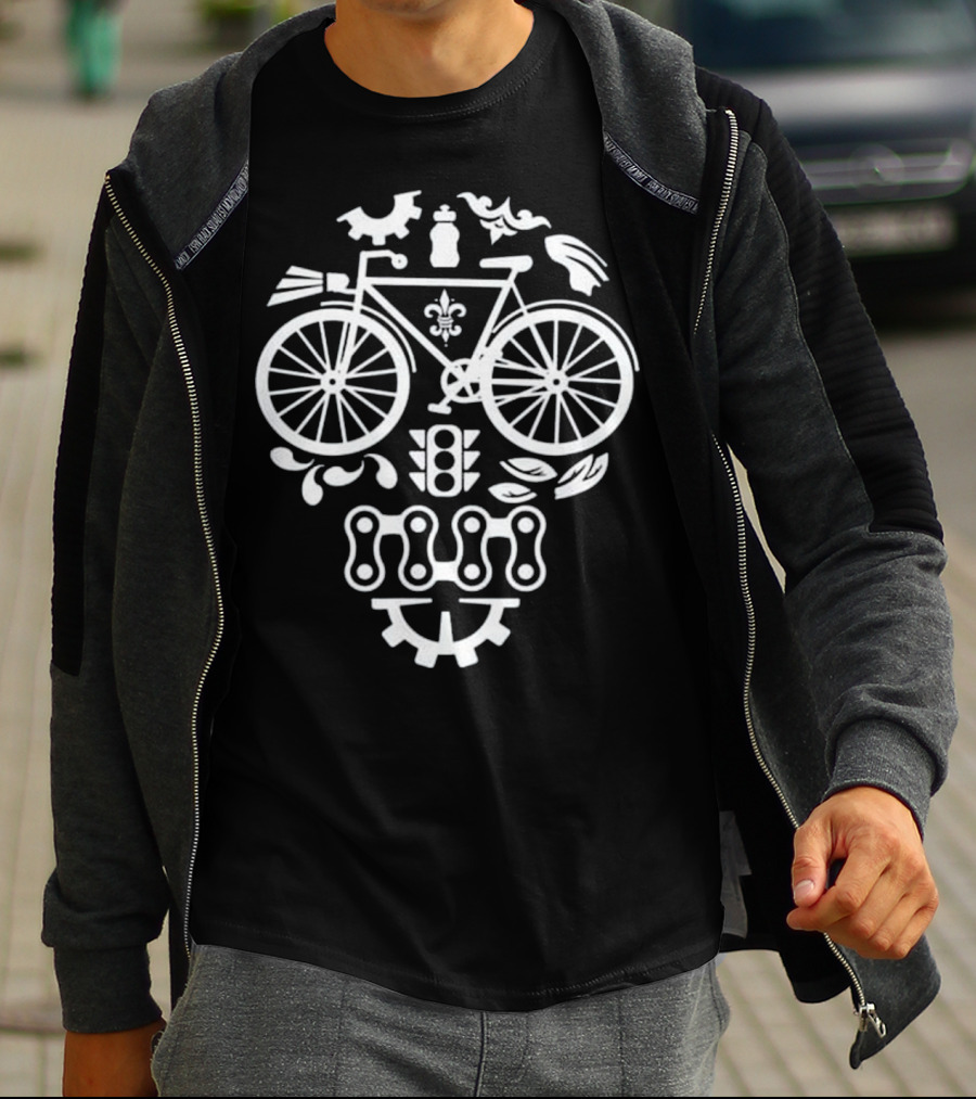 Bicycle Cycling Gear Sugar Skull With Funny Traffic Light Elements T-Shirt