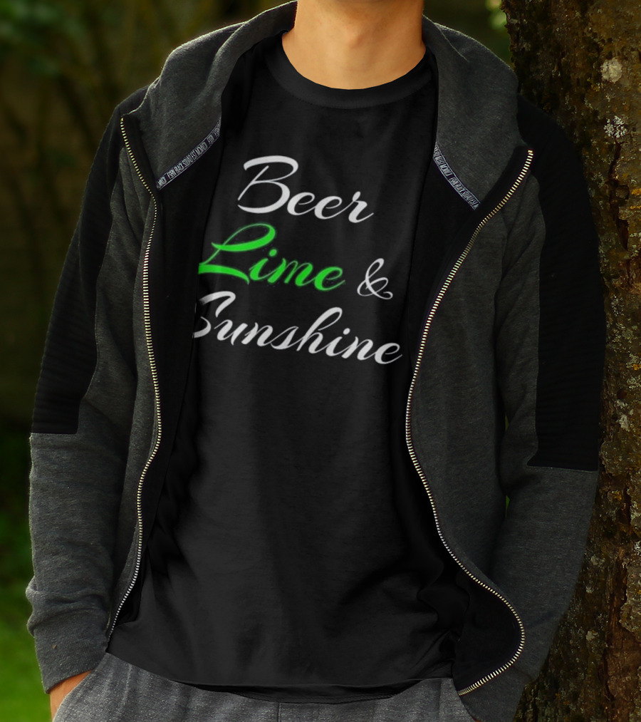 Beer Lime And Sunshine Script In Black And Green Contrast T-Shirt